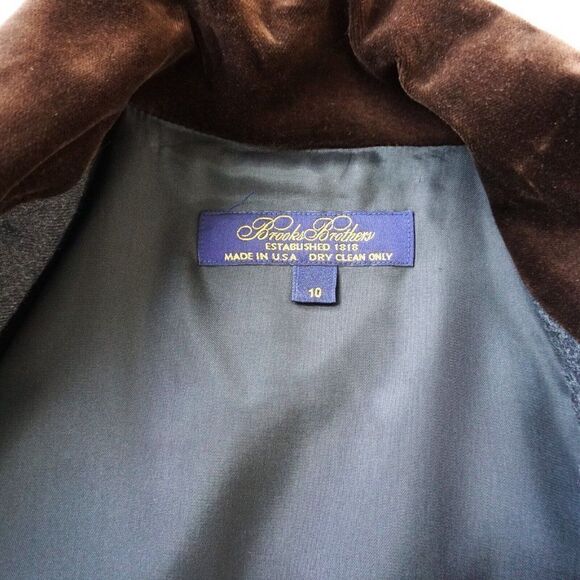 Brooks Brothers Women Jacket Sz 10 Gray Worsted Wool USA Made Brown Velvet Trim - Picture 8 of 9